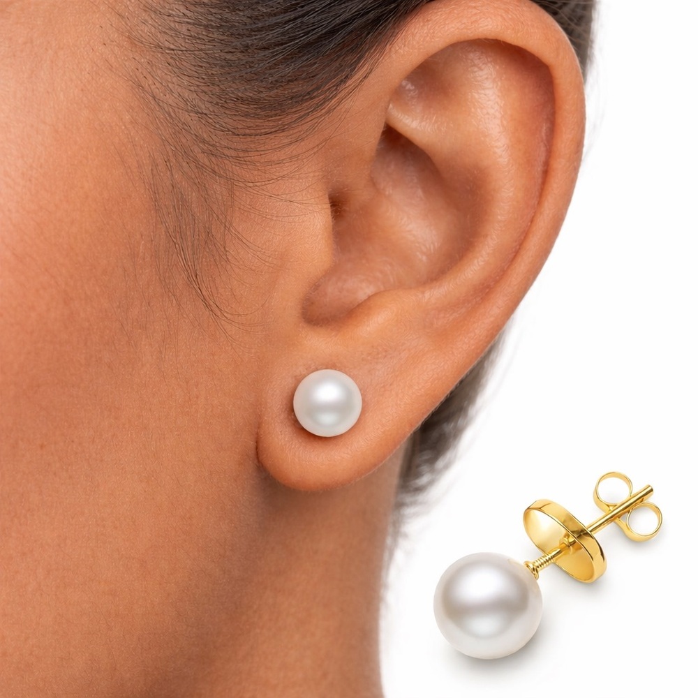 14K Solid Gold Freshwater Cultured Pearl Earrings – FREE APPRAISAL- Gift for her - Picture 1 of 3